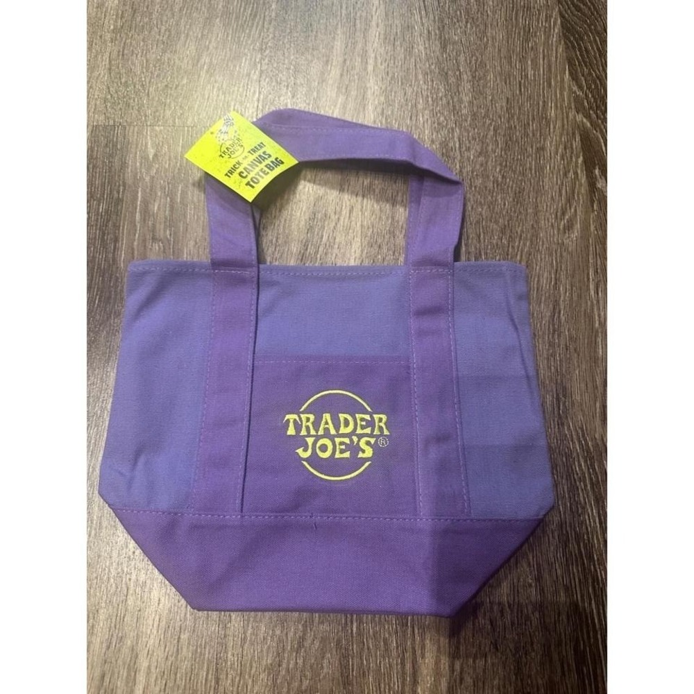 Trader Joe's Purple Trick or Treat Canvas Tote Bag Halloween